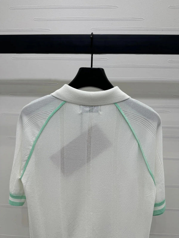 MIU 25S ROUND NECK STRIPED KNIT RAGLAN SHORT SLEEVES 264108