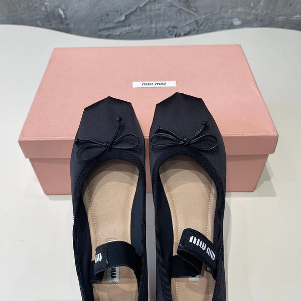 BALLET FLAT SHOES BLACK GLOSSY SHEEPSKIN