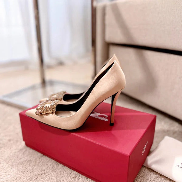 Roger Vivier 2026 Flower Strass Diamond Beige Silk Lambskin 293123