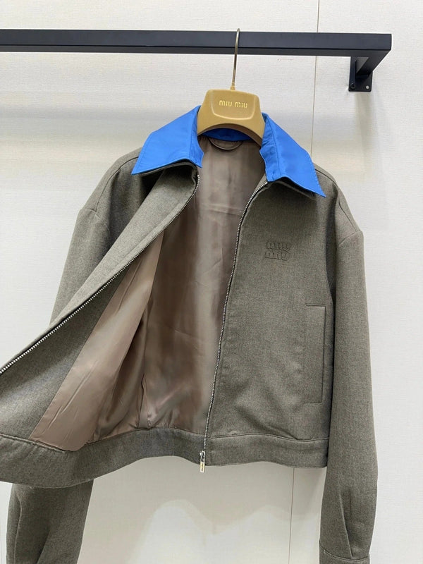 MIUMIU CONTRAST-FABRIC COLLAR JACKET STYLE 38