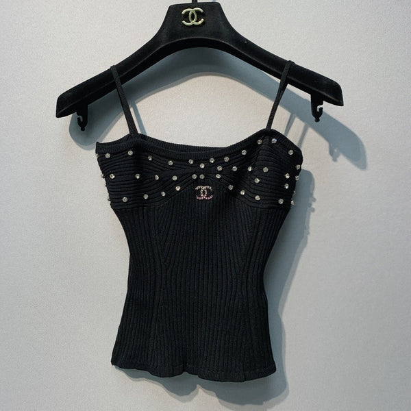 Chanel 2026 Knit Camisole White and Black Polyester Viscose
