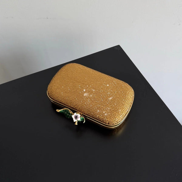 Bottega Veneta 2026 Knot Embellished Clutch 19cm Gold Crystal Leather Minaudière