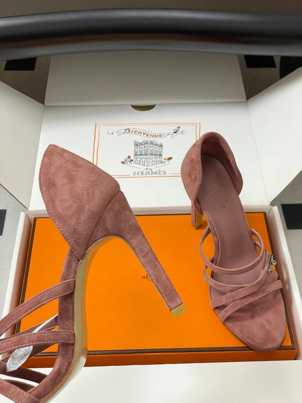 HM 25S HIGH-HEEL SANDAL 105 MM IN PEACHY PINK SUEDE