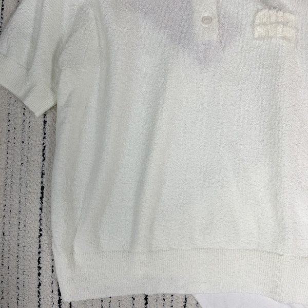 MIUMIU BUTTON-UP KNIT SWEATER WITH LAPEL COLLAR 268101