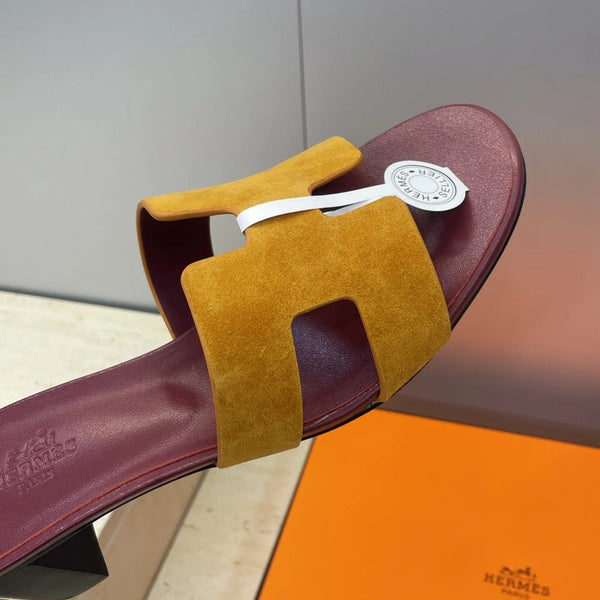 HM 26ss Oran Sandals 45 Burgundy Yellow Suede Cowhide 607215