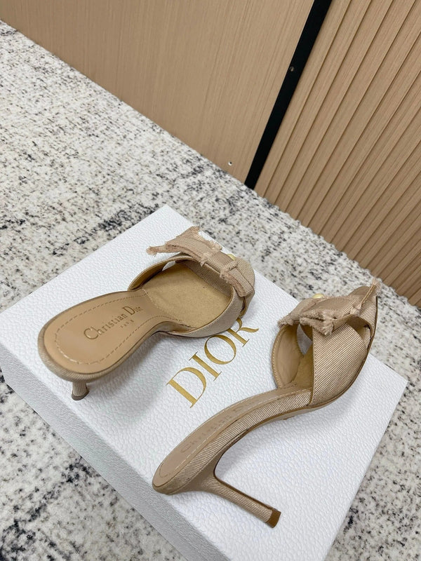 CD 26s High Heel Slippers 75 Beige Canvas Leather 643491