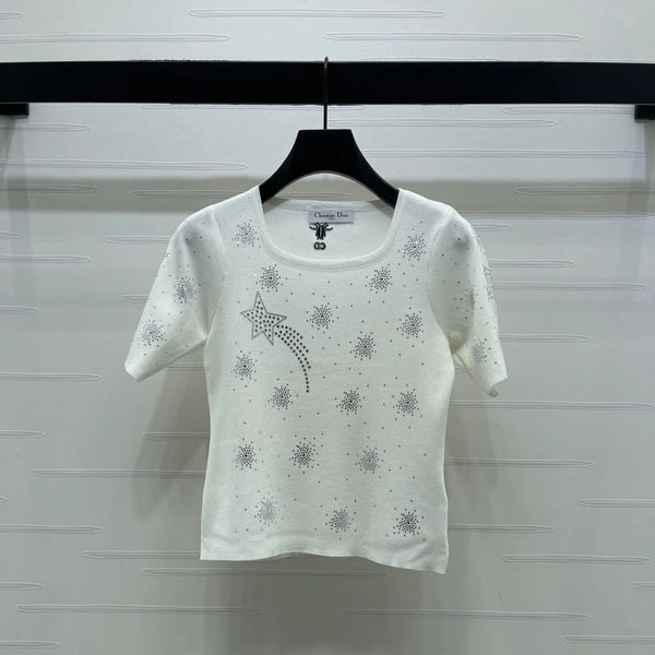 Dior 2026 Firework Neck Knit Short-Sleeve Top Wool 352601