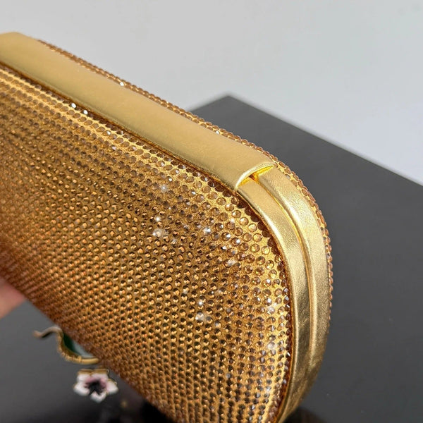 Bottega Veneta 2026 Knot Embellished Clutch 19cm Gold Crystal Leather Minaudière