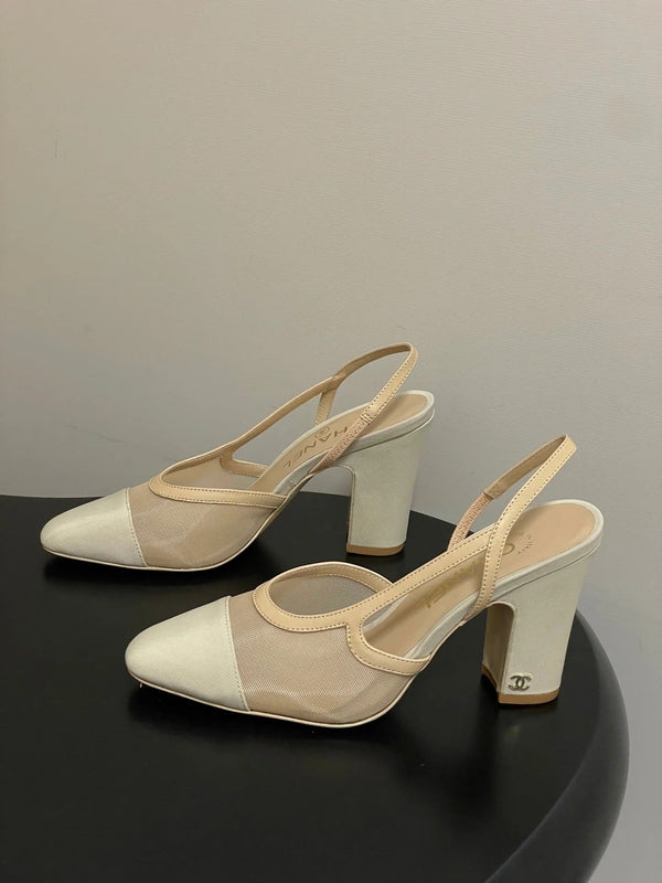 CC 26s Slingback 95 Beige Mesh Fabric Sheepskin 649440