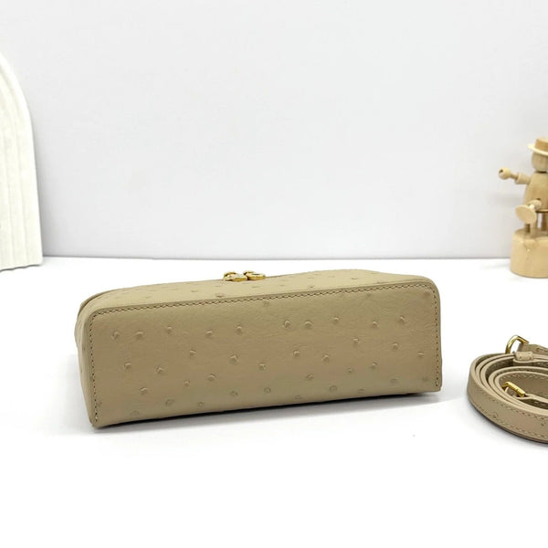 LP Extra Bag 19cm Ostrich Pattern Beige Gold Buckle Calfskin