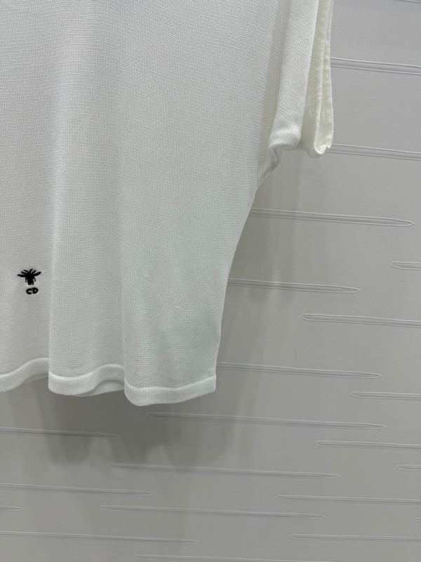 DIOR V-NECK KNITTED SHORT-SLEEVE T-SHIRT WHITE 274934