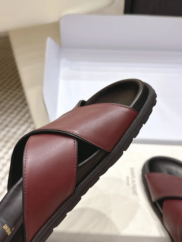 YSL 26ss Platform Slippers Burgundy Sheepskin 663215