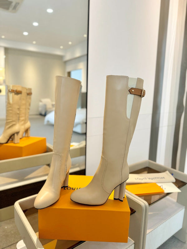 LV Donna High Boot 9.5 Beige Calfskin 573882